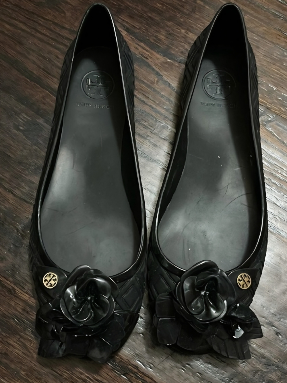 Tory Burch black Blossom jelly ballerina flats